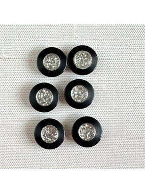 6 Vintage Black and Clear Dome Plastic Buttons 5/8"
